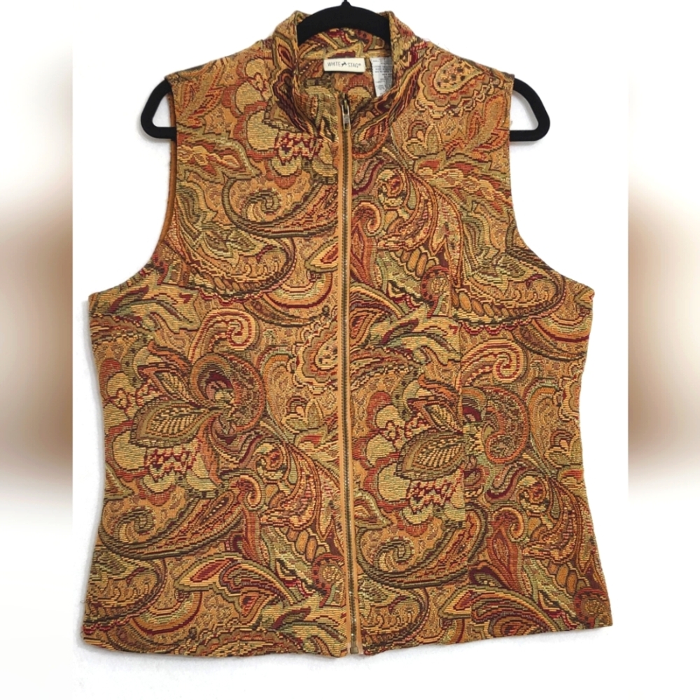 Vintage White‎ Stag Floral Nature Cottagecore Embroidered  Button Up Vest Large